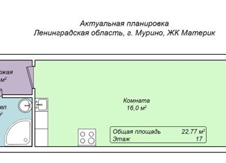 Продам квартиру студию, 20.7 м2, Мурино, Воронцовский бульвар, 19к1, ЖК Материк