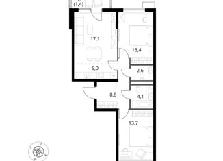 Продаю трехкомнатную квартиру, 66.1 м2, поселение Мосрентген, Проектируемый проезд № 7502а