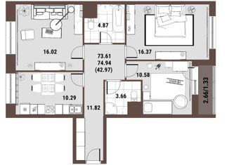 Продам 3-комнатную квартиру, 74 м2, Москва, улица Дмитрия Ульянова, 7Б, ЮЗАО