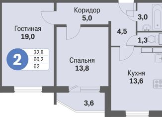 Продажа 2-ком. квартиры, 60.4 м2, Орёл, улица Генерала Родина, 70, микрорайон Весёлая Слобода