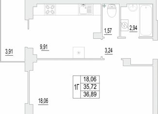 Продается 1-комнатная квартира, 36.89 м2, Псков, Инженерная улица, 125, ЖК Смарт-квартал