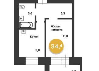 Продаю однокомнатную квартиру, 34.5 м2, Амурская область, Серышевский переулок, 1