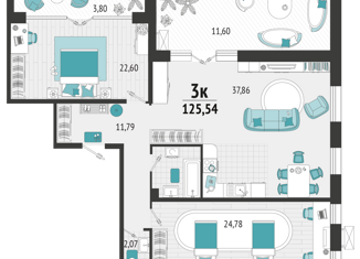 Продается двухкомнатная квартира, 117.21 м2, Туапсе, улица Портовиков, 39/2, ЖК Форт Адмирал