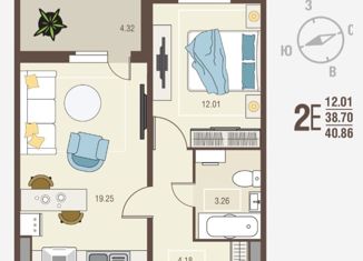 Продается 1-комнатная квартира, 40.86 м2, село Новая Усмань, Алмазная улица, 5