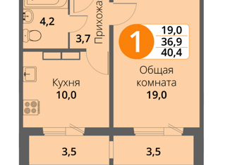 Продается 1-комнатная квартира, 40.6 м2, Орёл, Зареченская улица, 6к3, микрорайон Пробуждение
