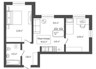 Продажа 3-ком. квартиры, 46.62 м2, Новосибирск, улица Ясный Берег, 25, ЖК Ясный Берег