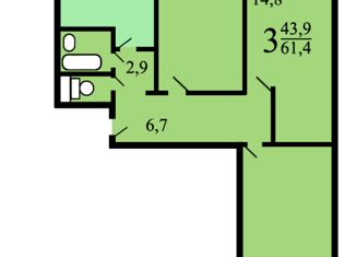 Трехкомнатная квартира на продажу, 61.4 м2, Москва, Штурвальная улица, 10к1, Штурвальная улица