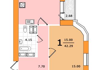 Продается 1-ком. квартира, 44 м2, Санкт-Петербург, улица Фёдора Абрамова, 23к1