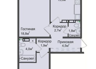 Продам 2-комнатную квартиру, 63.3 м2, Новосибирск, ЖК Венеция, 1-я Чулымская улица, 12с