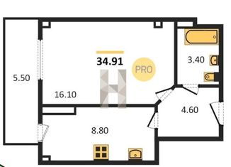 Продам 1-комнатную квартиру, 35 м2, Ростов-на-Дону, ЖК Сокол Град, проспект 40-летия Победы, 63/17с6
