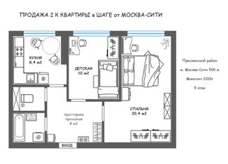 Продажа двухкомнатной квартиры, 52 м2, Москва, Мукомольный проезд, 2, Пресненский район