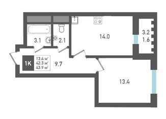 Продам 1-комнатную квартиру, 43.9 м2, Смоленская область