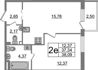 1-комнатная квартира на продажу, 38.09 м2, Пушкин, улица Архитектора Данини, 19к2