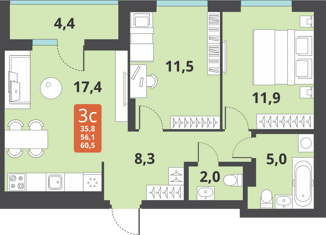 Продажа трехкомнатной квартиры, 56 м2, Новосибирск, метро Заельцовская, Тайгинская улица, 39