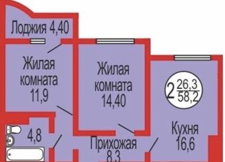 Продам 2-ком. квартиру, 58.2 м2, Оренбург, Уральская улица, 2/24, ЖК Дубки