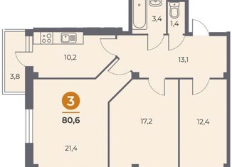 Продается трехкомнатная квартира, 80.6 м2, Ростов-на-Дону, ЖК Сокол Град