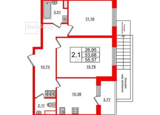 2-комнатная квартира на продажу, 56 м2, Бор, улица Луначарского