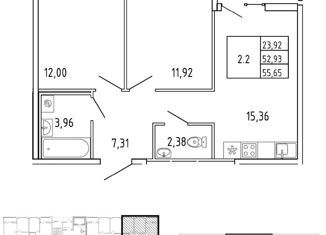 Продам 2-комнатную квартиру, 52.6 м2, Ленинградская область, улица Первых, 4к3