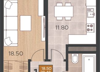 Продается однокомнатная квартира, 40 м2, Краснодар, Командорская улица, 15, ЖК Россинский Парк