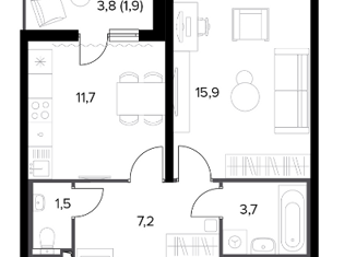 Продажа 1-ком. квартиры, 41.7 м2, поселок Битца, жилой комплекс Южная Битца, к12