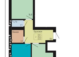 Продается двухкомнатная квартира, 63 м2, Ессентуки, Никольская улица, 25/7