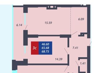 Продается трехкомнатная квартира, 68.75 м2, Новосибирск, Светлановская улица, 52/1, ЖК Чкалов