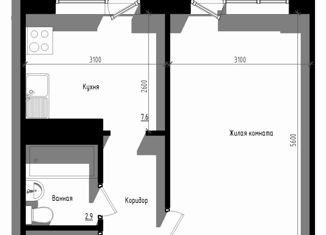 Продам однокомнатную квартиру, 34.8 м2, посёлок Костино, Парковая улица, 5