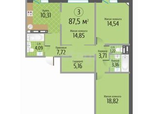 Продается трехкомнатная квартира, 87.5 м2, Новосибирск, улица Станиславского, 16/1, ЖК Тихвинский Квартал