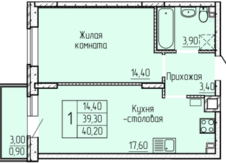 1-комнатная квартира на продажу, 39.5 м2, Батайск, улица Макаровского, 4к1, ЖК Прибрежный