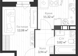 1-комнатная квартира на продажу, 32.9 м2, Санкт-Петербург, Парашютная улица, 81к1, муниципальный округ Коломяги