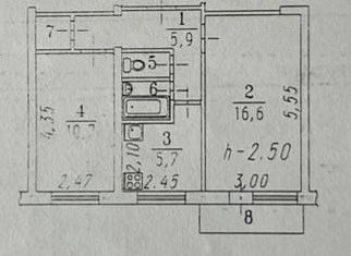 Продается двухкомнатная квартира, 43.7 м2, Омская область, улица Ватутина, 6