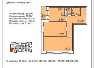 Продажа 2-комнатной квартиры, 58.24 м2, Балашиха, Молодёжная улица, 11