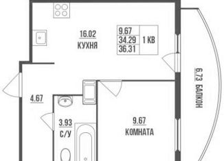 1-комнатная квартира на продажу, 36.31 м2, Кудрово, проспект Строителей, 3, ЖК Айди Кудрово