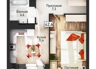 Продается 1-комнатная квартира, 42.6 м2, Курск, Центральный округ, улица Павлуновского, 3