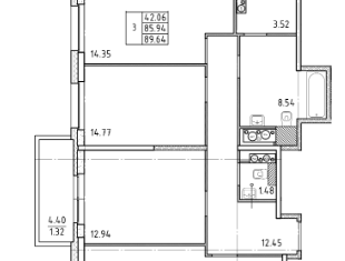 Продам 3-комнатную квартиру, 89.64 м2, Санкт-Петербург, метро Парнас, набережная реки Каменки, 15к2