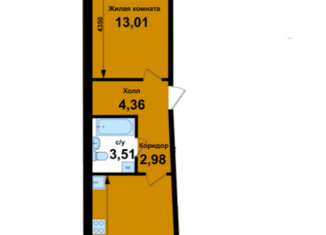 Продажа 1-комнатной квартиры, 43.49 м2, Кстово, 6-й микрорайон, 35А