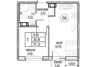 Продаю однокомнатную квартиру, 31.1 м2, Кудрово, проспект Строителей, 5к1, ЖК Айди Кудрово 3
