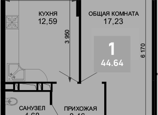 Однокомнатная квартира на продажу, 44.64 м2, Краснодар, Ростовское шоссе, 30/7, микрорайон имени Евгении Жигуленко