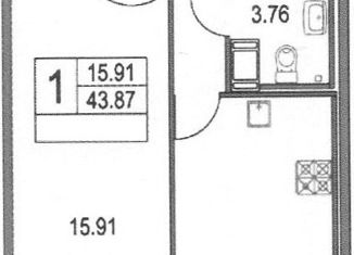 Продается 1-ком. квартира, 43.8 м2, Санкт-Петербург, Богатырский проспект, 2А, муниципальный округ Комендантский Аэродром