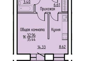 Продажа 1-комнатной квартиры, 35.44 м2, деревня Кисловка, улица Марины Цветаевой, 9/1