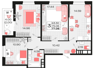 Продажа 3-комнатной квартиры, 77.06 м2, Армавир, 8-й микрорайон, 8