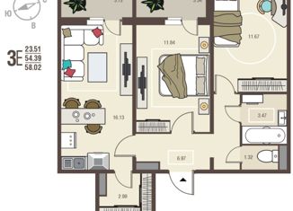 Продам 2-ком. квартиру, 58 м2, село Новая Усмань, улица Площадь Малевича, 3