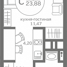 Продается квартира студия, 23.88 м2, Тюменская область