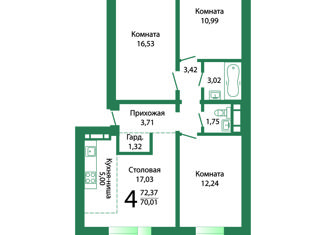Четырехкомнатная квартира на продажу, 70 м2, Миасс, проспект Макеева, 84