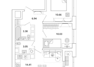 2-комнатная квартира на продажу, 48.5 м2, Санкт-Петербург, метро Лесная, Полюстровский проспект, 75