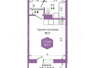 Продается квартира студия, 26.4 м2, Краснодар, улица Героев-Разведчиков, 11/3, ЖК Бауинвест