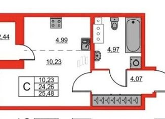 Квартира на продажу студия, 25.48 м2, Санкт-Петербург, Среднерогатская улица, 13к1, метро Звёздная