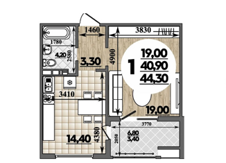 Продажа 1-ком. квартиры, 44.3 м2, Анапа, улица Адмирала Пустошкина, 22к2