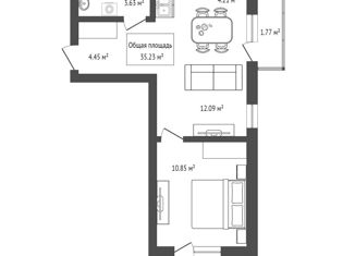 Продам 2-комнатную квартиру, 35.23 м2, Новосибирск, улица Ясный Берег, 25, ЖК Ясный Берег