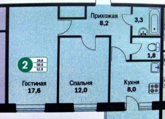 Двухкомнатная квартира на продажу, 50.9 м2, Орёл, улица Генерала Родина, 68, микрорайон Весёлая Слобода